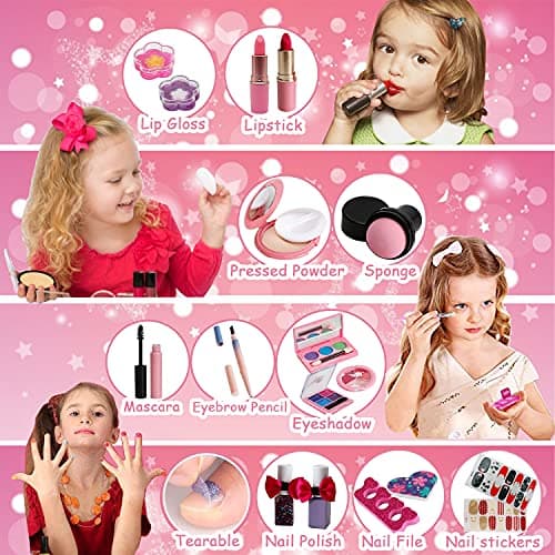For Ideahome Kids Washable Makeup Girl Toys - Real Make Up Set, Little Girls Makeup Kit for Toddler Kid Children Princess, Christmas Birthday Gift Toys for Girl 4 5 6 7 8 9 10 Year Old