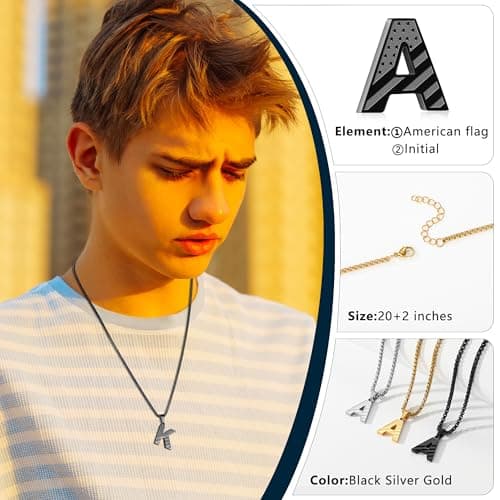 Stainless Steel Army Pendant Jewelry for Kids Teen Boy Zocomi American Flag Initial Necklace Gifts for Boys & Men B0FS78XFTM