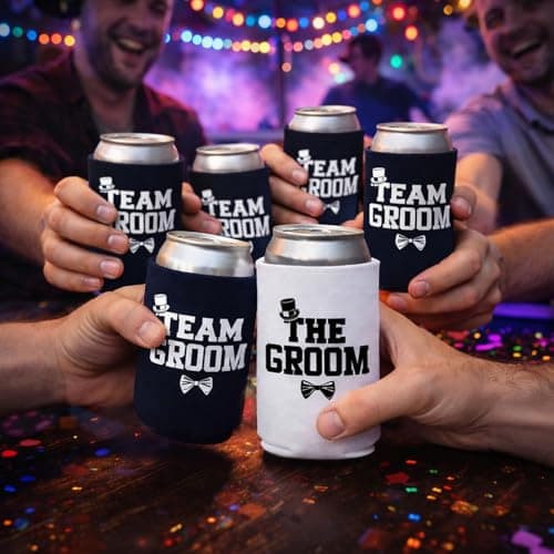 The Groom And Team Groom Can Coolie Holder Bachelor Party Decorations Bachelor Party Favors Bachelor Party Accessories Wedding Favors Gift For Groom Groomsmans Proposal Gifts Black White B08CHMD5PM
