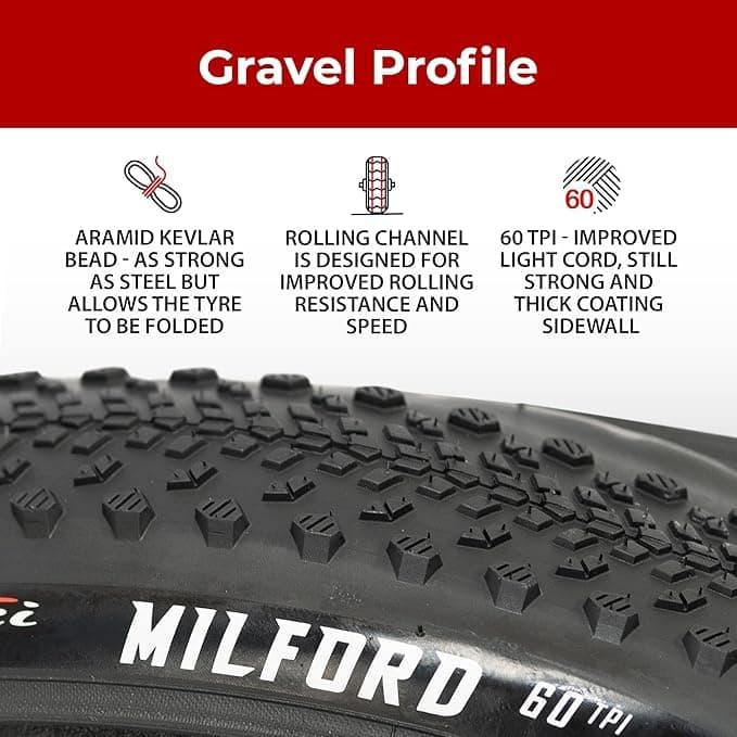 Fincci Pair 700x40c Bike Tire - 700c Gravel Tires with Kevlar & Nylon 1mm Puncture Proof - Durable 60 TPI Foldable Bicycle Tires 42-622 for Hybrid, Electric, Touring, MTB Bikes