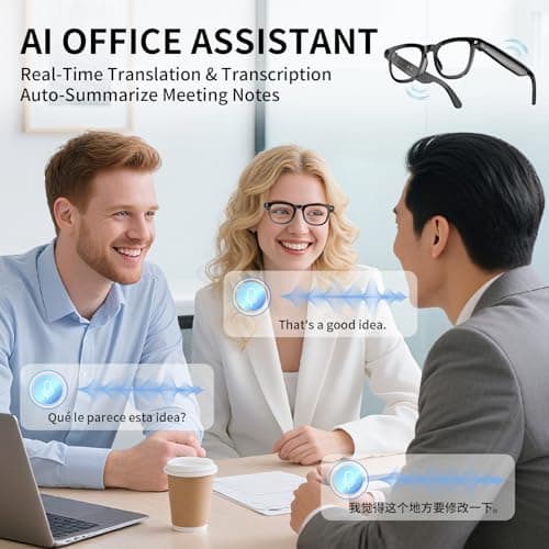 AI Translation Smart Glasses with 800W Camera, ENC Noise Cancelling Bluetooth 5.0, Real-Time Multilingual Translation (25 Languages), ChatGPT Compatible for Travel & Business (Black)
