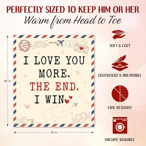 Christmas Anniversary Couple Gifts for Women - I Love You More Soft Fleece Throw Blanket 50x60 in - Birthday Romantic Gifts for Girlfriend Boyfriend Wife Husband, I Love You Gift for Him Her