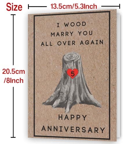 Happy 5th Anniversary Card for Women Men, 5th Wedding Anniversary Wood Card for Him Her,Fifth Anniversary Card for Boyfriend, 5 Years Married Gift for Husband