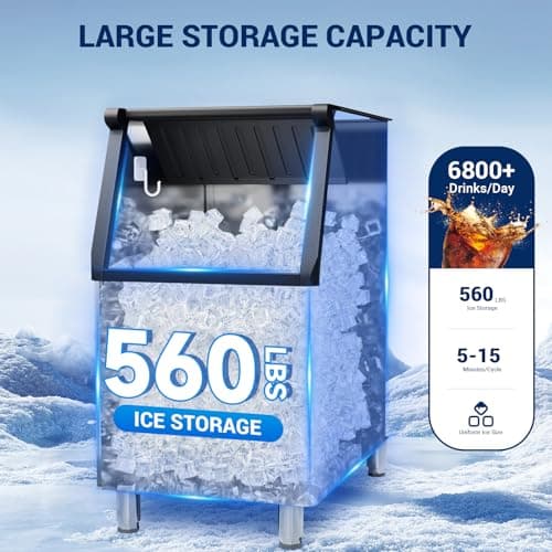 Commercial Ice Maker, 760 LBS/24h with 560 LBS Storage Bin, 156 Ice Cubes Ready in 5-15 min, Self Cleaning Stainless Steel Industrial Ice Machine for Bar Restaurant Cafe