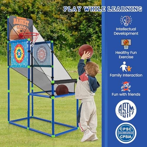 Giantex Kids Basketball Hoop Arcade Game, 2 in 1 Indoor Outdoor Arcade Basketball Game Set w/Electronic Scoreboard, Sound Effect, Ball Pump, 8 Balls, 2 Basketballs, Great Gift for Boys, Girls Ages 3+