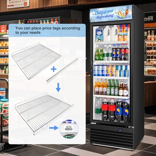 Commercial Beverage Refrigerator, 24 Inch Beverage Fridge, 15 Cu. Ft. Drink Fridge, Display Refrigerator Glass Door, Commercial Display Fridge with Customizable Light Box for Shops, Restaurants, Bars