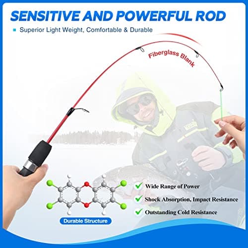 PLUSINNO Ultralight Ice Fishing Rod and Reel Combo, 25”/26”/27”/28” Sensitive Ice Fishing Pole Ice Fishing Gear for Walleye Perch Panfish Bluegill