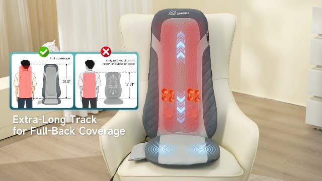 Snailax Shiatsu Back Massager with Heat,Full Back Massager for Pain Relief Deep Tissue,Longer Massage Chair Pad,Back Kneading Shiatsu or Rolling Massage for Chair