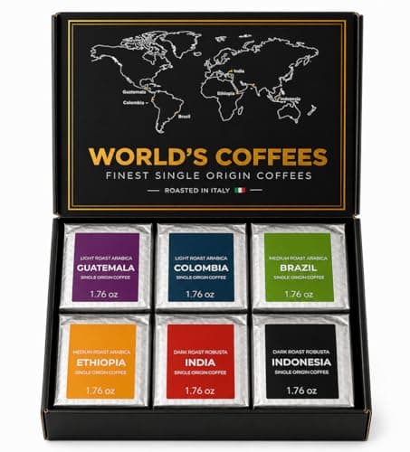 UNIQBITE World Coffees Gift Set, Six Single Origin Ground Coffee Variety Pack, Coffee Sampler from Around the World, Light, Medium & Dark Roasts, Roasted in Italy, 10.58 oz (300g) B0H3XNK2G3