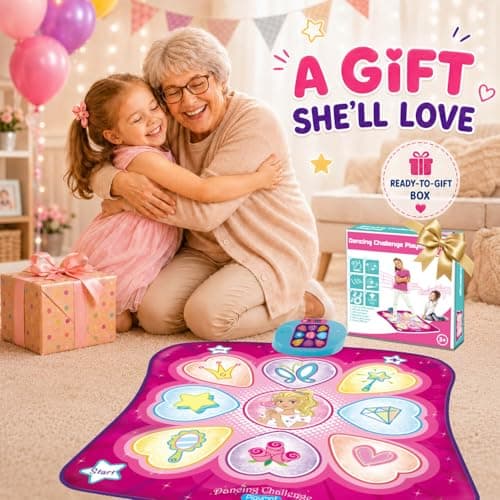SUNLIN Dance Mat - Rhythm Step Play Mat - Dance Game Toy Pad with LED Lights, Gift for Kids Girls 3-12, Adjustable Volume, Built-in Music, 3 Challenge Levels