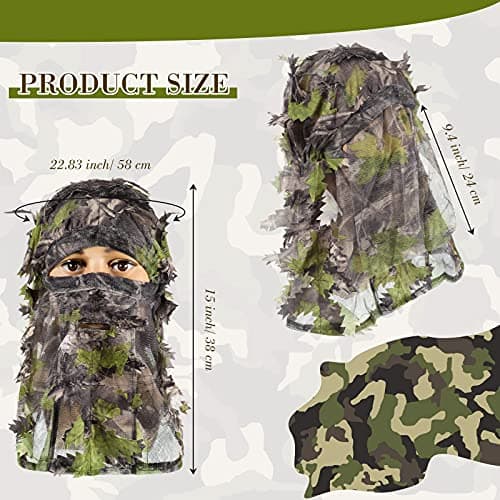 Sintege 3 Pieces 3D Camo Turkey Hunting Face Mask Camouflage Leafy Hat Ghillie Face Covering 3D Full Cover Camo Headwear Turkey Hunting Gear Accessories