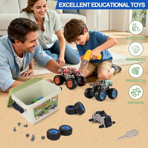 Take Apart Monster Truck Toys for Kids 3 4 5 6 7 8 Year Old Boys, STEM Educational Building Toys with Electric Drill & Storage Box Gift Birthday Christmas for Boys Girls Kids Toddlers B0FKT2MJ2W