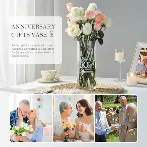 AW BRIDAL 50th Anniversary Wedding Gifts for Couples, 50th Anniversary Decorations for Parents Mom Dad, 50Year Golden Wedding Vase Centerpiece, Friend Sister Birthday Gifts, Flower Vase Home Decor