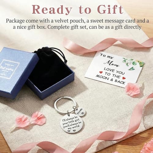 Mothers Day Gifts, Mom Gifts from Daughter for Birthday, I'll Always Be Your Little Girl, You Will Always Be My World, Best Mom Ever Keychain for Valentines Day Christmas Stocking Stuffers