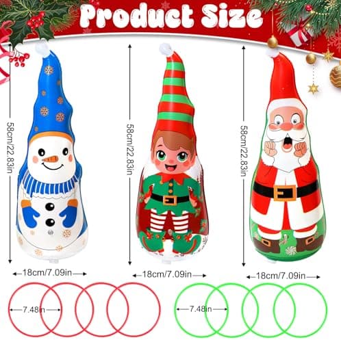 Christmas Games Gifts for Kids Family, Christmas Inflatable Santa, Snowman & Elf Ring Toss Game Set, Office Party Favors Supplies, Indoor Outdoor Carnival Party Decorations Toys