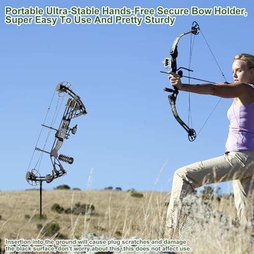 Mofuiry Ground Blind Bow Holder with Rubber Coated, Rustproof Hunting Compound Bow Holder Stable Archery Bow Stand Versatile Ground Stake Bow Holder Archery Accessories for Hunting Target Practice