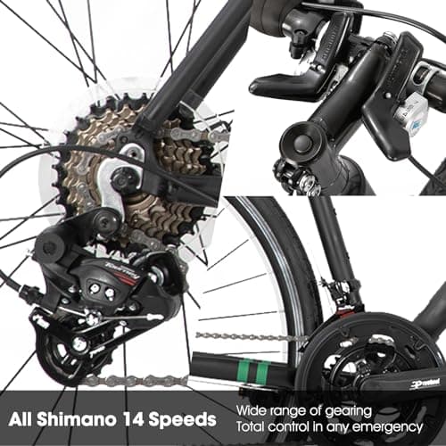 HILAND 700c Road Bike 14 Speed, Aluminum Frame Racing Bike, City Commuter Bicycle for Men Women