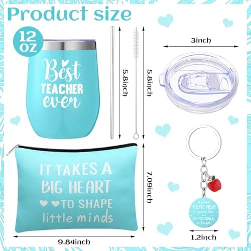 Patelai 5 Pcs Teacher Appreciation Gift Set for Women End of The Year Teacher Gifts Include 12oz Tumbler Makeup Bag Acrylic Sign Keychain Gift Box Thank You Presents for Teachers' Day Birthday(Teal)