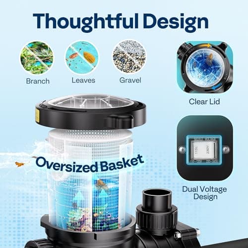 VIVOHOME 2.0HP Pool Pump - 115V/230V Self-Priming Motor - In/Above Ground - 6800GPH Energy Efficient - 1.5", 2", and 1.25"-1.5" Connectors w/Strainer Basket