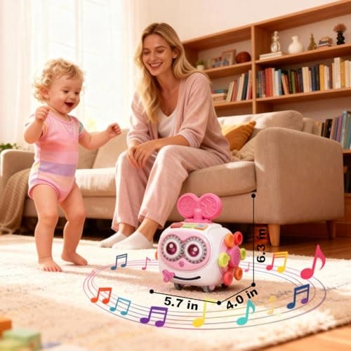 Montessori 6-in-1 Activity Cube, Lights & Sounds, Wheels for Tummy Time & Crawling Training, Birthday Gifts MoraBaby Toys for 1+ Year Old Girl, Musical Busy Cube for Toddlers 1-3 B0FVG81T31