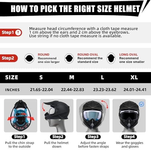 TRIANGLE Adult Dirt Bike Helmet Full Face Motorcycle Helmets with Adjustable Goggles & Gloves - DOT/FMVSS-218 Certified Motocross Helmet for Off-Road ATV BMX UTV