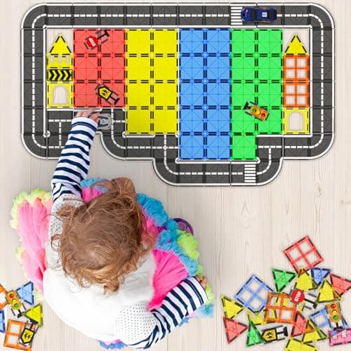 Magnetic Tiles - Road Set, Magnetic Building Blocks, Preschool Montessori Toys Gift for 3+ Year Old Boys and Girls, Sensory Christmas Toys for Kids Aged 3-5 and 4-8, Ideas for Toddler with Autism