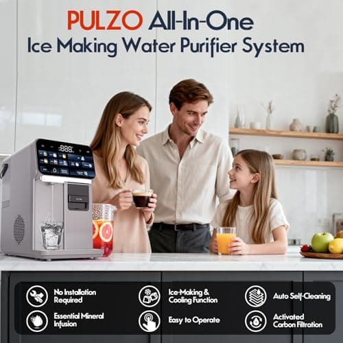 Ice Maker Water Filter Dispenser, 3 in1 Countertop Instant Hot & Cold Water, Ice Water Dispenser with ice Box, 7 Temperature & 5 Dispensing Volume Options Portable No Installation.