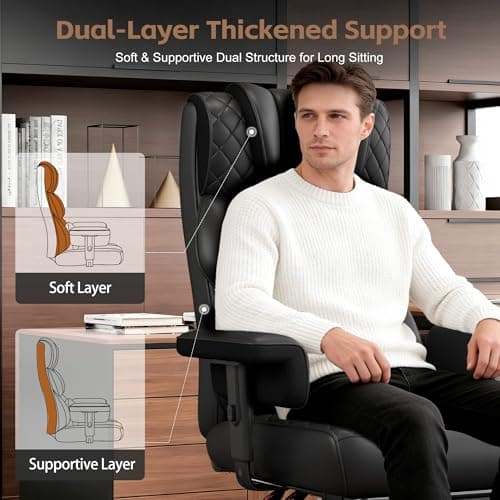 Vonesse Big and Tall Office Chair, Desk Chair with Soft Adjustable Armrests, Ergonomic High Back Gaming Chair with Lumbar Support, Executive Computer Chairs with Footrest (PU Leather, Black)