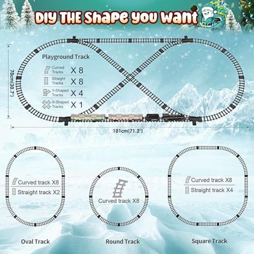 Hot Bee Train Set, Remote Control Train Toys with Luxury Track & Glowing Passenger Carriages, Metal Christmas Tree Train with Smoke, Light and Sound, Toy Train Set for 3 4 5 6 7+ Years Old Boys Gifts