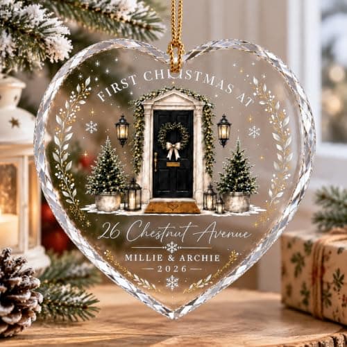 Personalized First Christmas in Our New Home Ornament, Custom Glass Christmas Ornament with Name and Address, New Homeowner Housewarming Gift, Couple Family Keepsake Xmas Tree Decoration/3 B0HK84RH1L