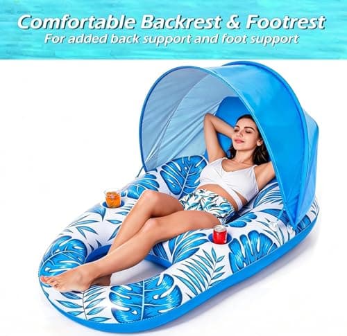Jasonwell Pool Float with Canopy - Inflatable Pool Floaties Adult Lounger Floats Raft Floating Chair with Cup Holders for Swimming Pool Lake Water Lounge Float Beach Pool Party Toys for Adults