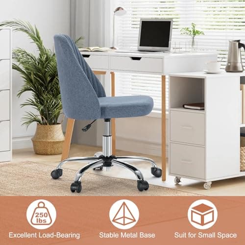 DUMOS Office Chair, Comfy Desk Chair Rolling Vanity Swivel Task Chairs with Wheels, Wide Seating Armless Height Adjustable Computer Chairs for Home,Bedroom,Student,Adults, Blue