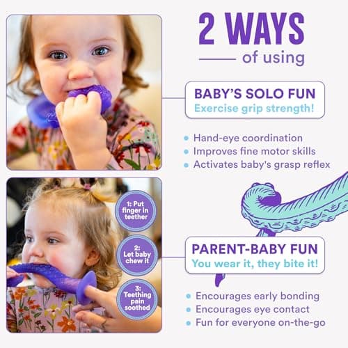 – Made in USA Medical Grade Silicone Teether for Infants – Multi-Stage Molar Relief & Interactive Parent-Finger Fit – 0-24 Months