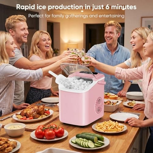 DUMOS Ice Maker Countertop, Ice Machine with Portable Handle, Basket and Scoop, 26lbs Daily, 9 Bullet Cubes in 6~8 Mins, Auto-Cleaning for Home, Kitchen, Office, Outdoors, RV Camping