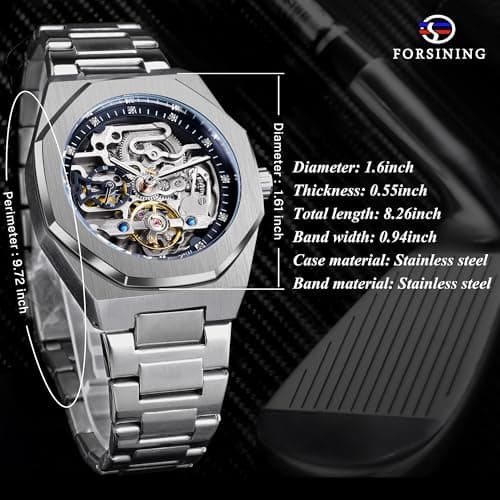 FORSINING Vintage Watch for Men Engraved Automatic Self-Wind Mechanical Big Dial Luminous Moon Phase Golden Hollow Tattoo Pattern Wrist Watches, Mechanical