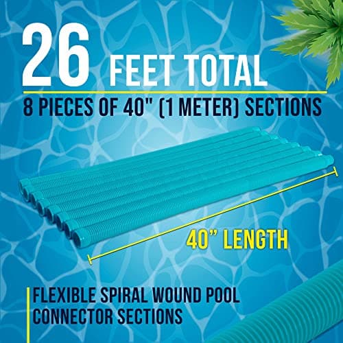 U.S. Pool Supply Pool Vacuum Hose, 8 Piece Pool Hose Set - 40" Teal Flexible Spiral Wound Connector Sections with 1.5" Male & Female Cuff Ends, Replacement Fits Most Inground Automatic Cleaner Brands