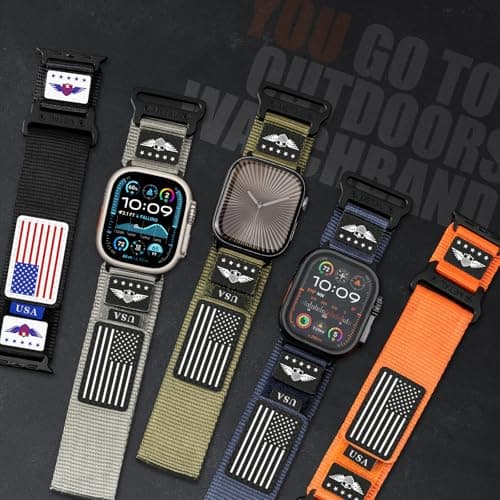 Rugged Nylon for Apple Watch Ultra 2/ Ultra 3 Band Series 11/10/9/8/7/6/5/4/3/SE iWatch Bands Men,Soft Woven Stars-Stripes Flag Wristbands Strap for Apple Watch Ultra 3/2/1 49mm 46mm 45mm 44mm 42mm