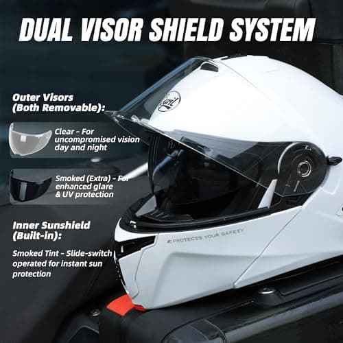 CYRIL Modular Motorcycle Helmet DOT, Flip Up Full Face Men Women, Glasses Compatible Dual Visor, Quick Release Shield, Bonus Smoke Visor & Bag for Street Bike ATV UTV Scooter Cruiser