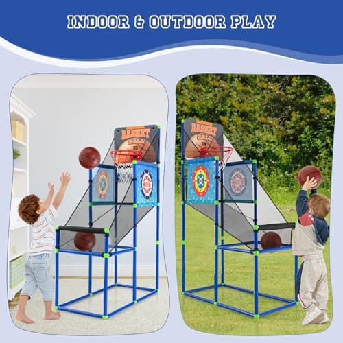 Giantex Kids Basketball Hoop Arcade Game, 2 in 1 Indoor Outdoor Arcade Basketball Game Set w/Electronic Scoreboard, Sound Effect, Ball Pump, 8 Balls, 2 Basketballs, Great Gift for Boys, Girls Ages 3+