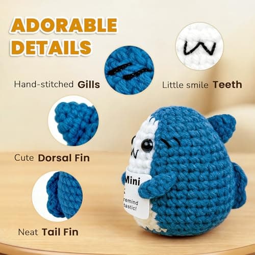 Cute Encouragement Gift for Coworker or Friend Women Men with Support Message Positive Animals Crochet Shark Gift – Mini Emotional Shark Plush B0D2J3GPLD