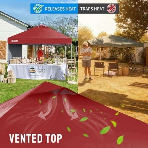 CROWN SHADES 10x10 Pop Up Canopy with 1 Side Wall - Beach Tent with One Push Setup - Outdoor Sun Shade for Events, Parties, Camping - Gazebo with STO-N-Go Cover Bag (Red)
