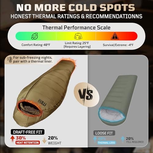 Mummy Sleeping Bag for Adults, 25℉-36℉ Cold Weather Backpacking Sleeping Bag, Lightweight 3-4 Season Winter Camp Bag with Adjustable Hood & Compression Sack, Machine Washable