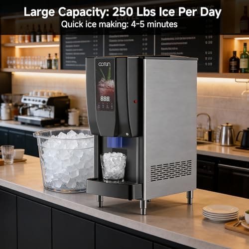 COTLIN Commercial Nugget Ice Maker, 250 lbs/Day Ice Machine with 7 lb Storage Bin, 3-in-1 Smart Modes, SECOP Compressor, Energy Efficient, ETL Certified, Ice Maker for Commercial and Home