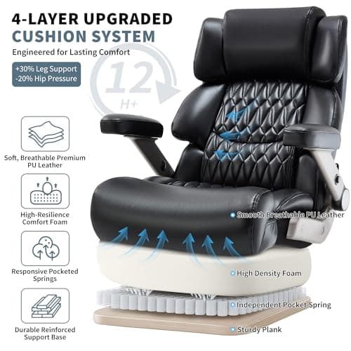Big and Tall Office Chair 700lbs- Large High Back Executive Computer Desk Chair with 3D Flip-Up Arms, Adjustable Lumbar Support, Extra Wide Plus Size Seat, Heavy Duty Metal Base & Quiet Rubber Wheels