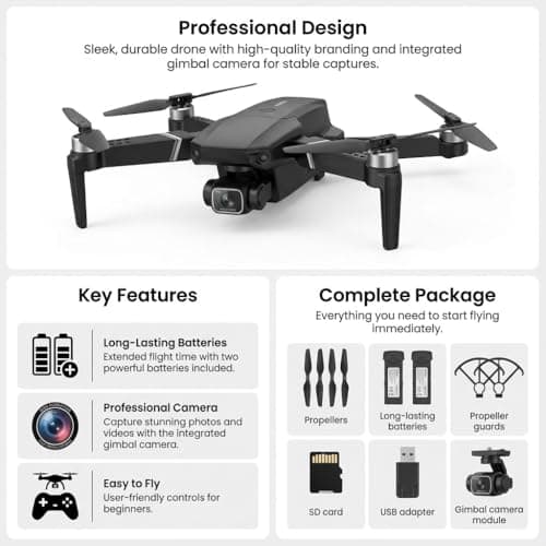 E88 Drone with Screen Controller with SD card, Foldable Mini Drone for Beginners, 2 Batteries, 360° Flips Waypoint Fly, Active Obstacle Avoidance, One Key Take Off/Landing. (2 batteries - Black)