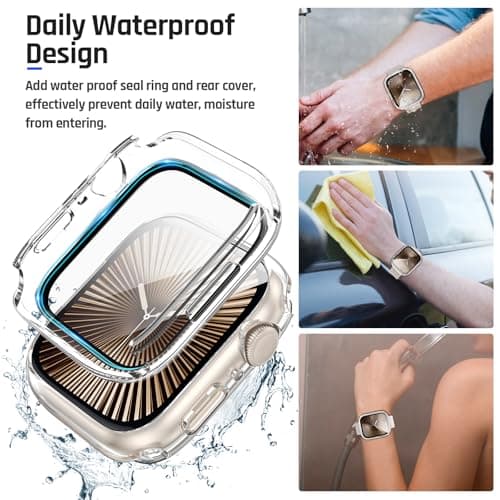 Goton 2 in 1 Waterproof Case Compatible for Apple Watch Series 11/10 Screen Protector 46mm, 360 Protective Glass Face Cover Hard PC Bumper + Back Frame for iWatch Accessories 46 mm