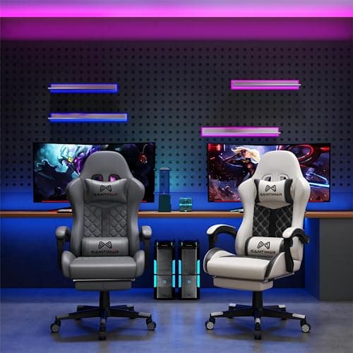 Gamtimer Gaming Chair, 400 lbs Adult Chair, High Back Computer Chair with Footrest and Linked Armrests, Office Video Game Chair with Lumbar Support (Grey)