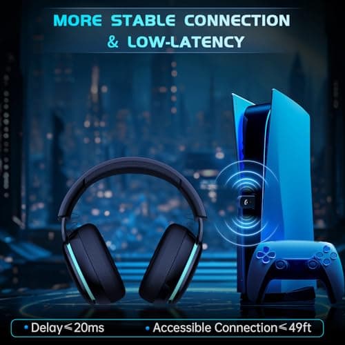 Gtheos 2.4GHz Wireless Gaming Headphones for PS5, PS4 Fortnite & Call of Duty/FPS Gamers, PC, Nintendo Switch, Bluetooth 5.3 Gaming Headset with Noise Canceling Mic, Stereo Sound, 40+Hr Battery -Black