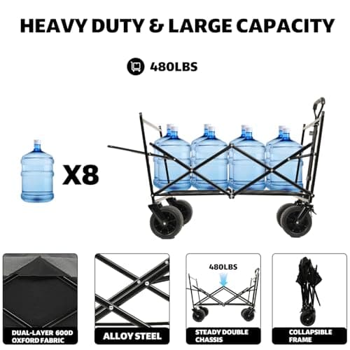 480Lbs Collapsible Wagon with Canopy Steel Orange Large Capacity Mosquito Net Camping Shopping Sports Garden Outdoor-Ready