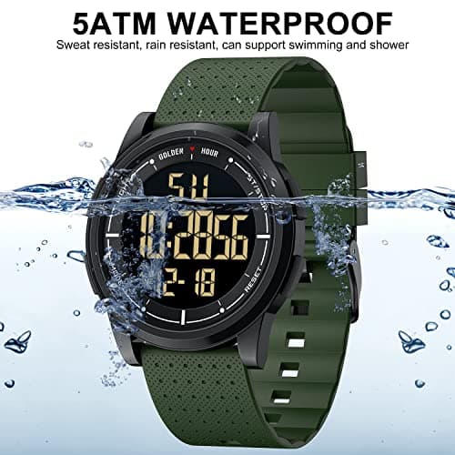 GOLDEN HOUR Ultra-Thin Minimalist Sports Waterproof Digital Watches Men with Wide-Angle Display Rubber Strap Wrist Watch for Men Women